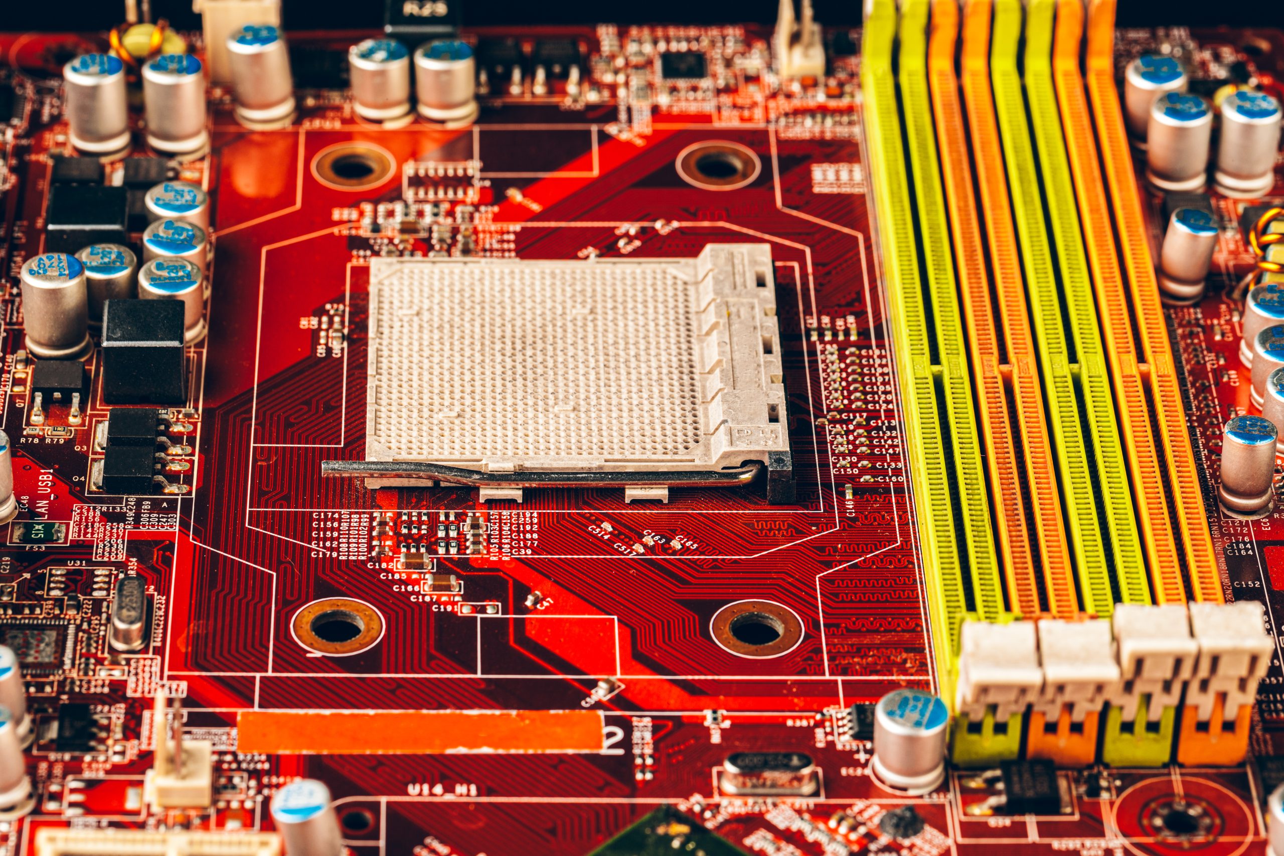 Close up of a electronic circuit board with processor